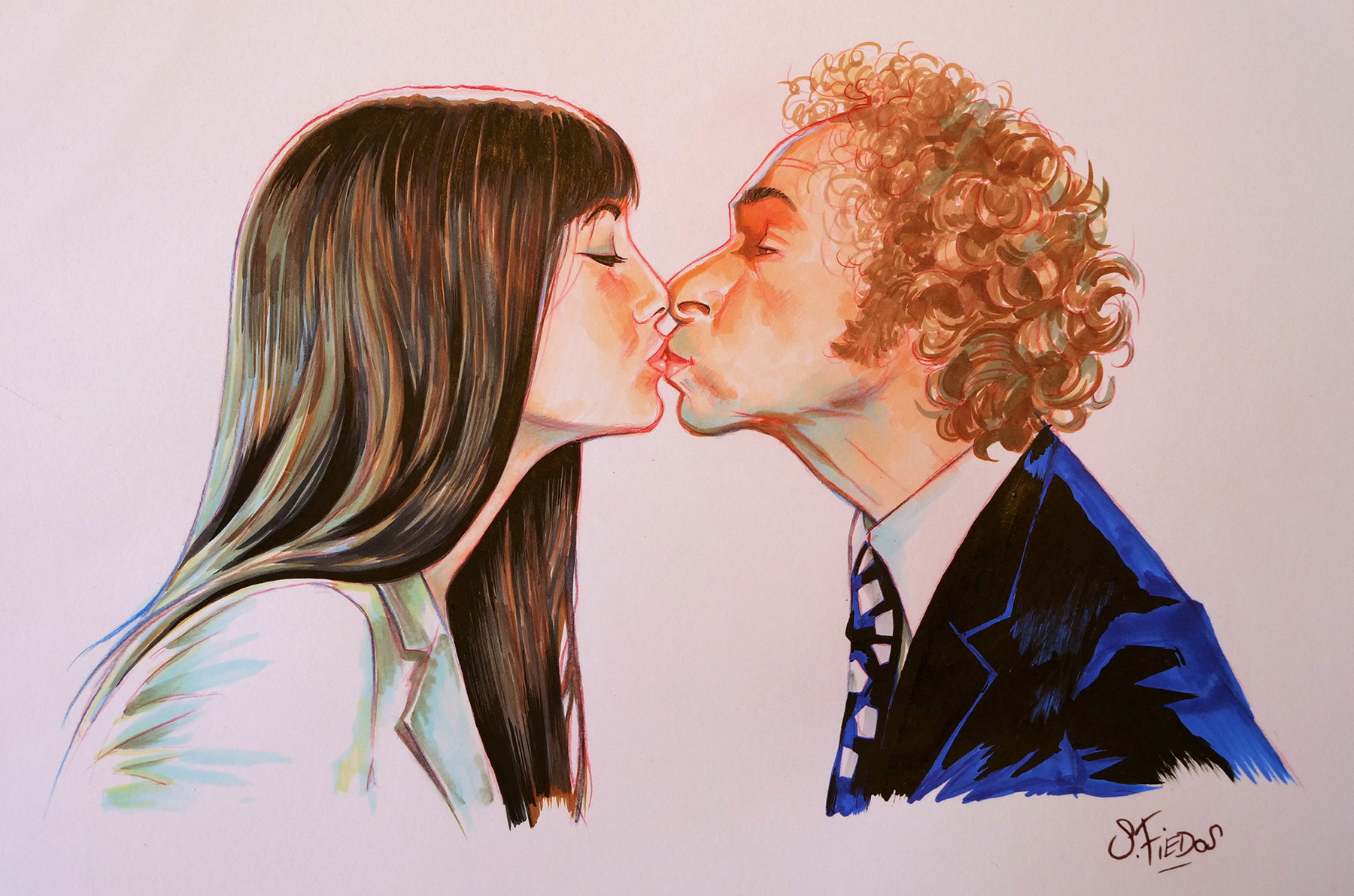 Jane Birkin et Pierre Richard dessin aux markers